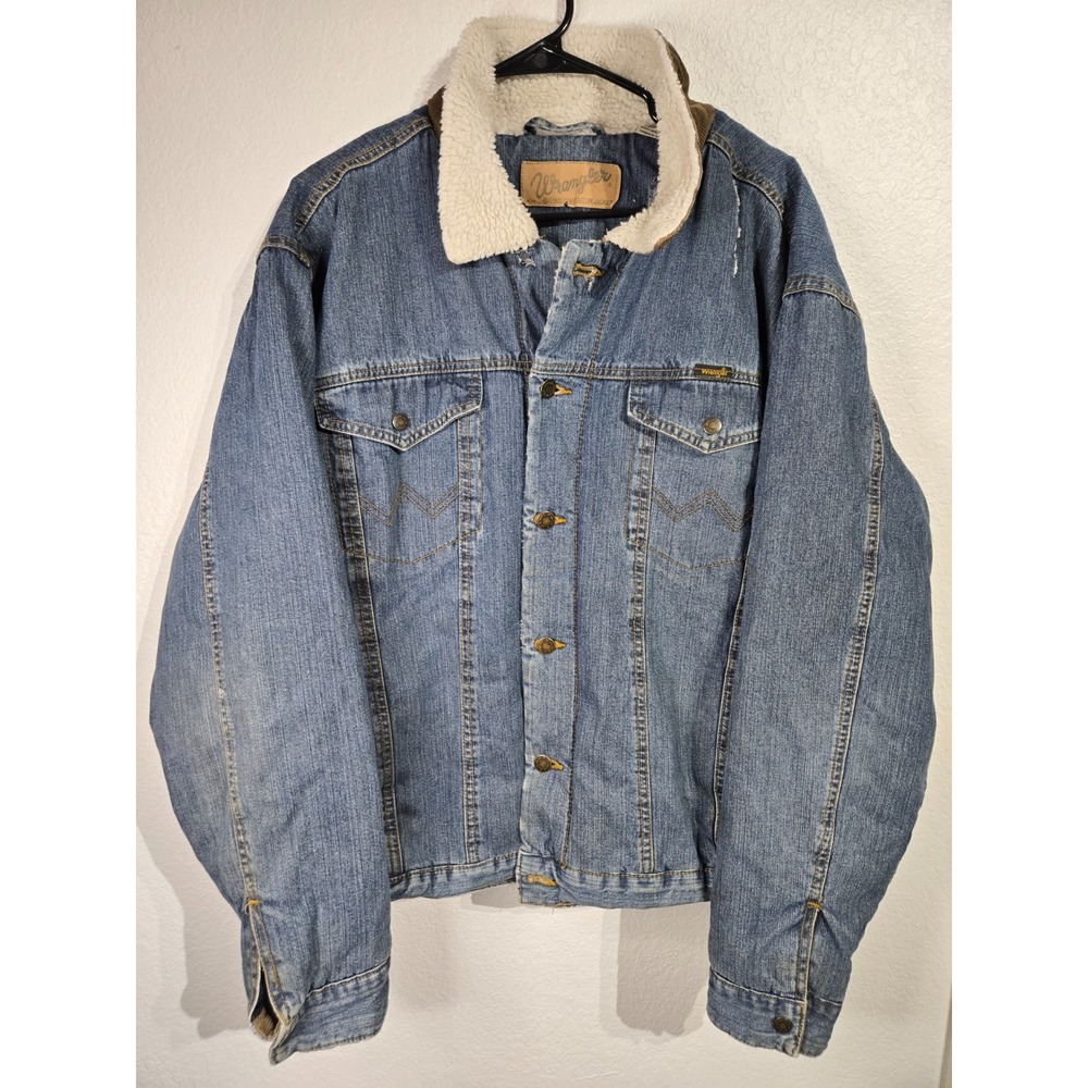 Wrangler Authentic Western Jacket Mens Size XL Fleece Lined Denim Chore Cowboy